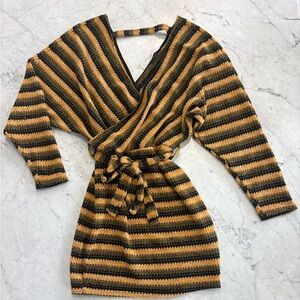 Striped Knit Mini Dress - Black and Tan